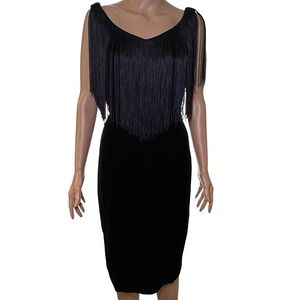 Vintage Jackie Bernard for Eklektic Black Velvet Fringe Cocktail Party Dress‎
